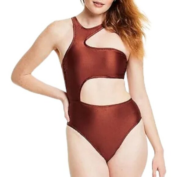 Asymmetrical Metallic Cut Out High Leg Cheeky Swimsuit |  Fe Noel | Small - Picture 11 of 11